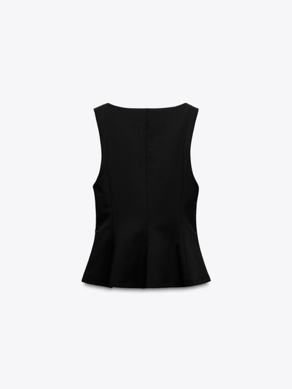 Top peplum fără mâneci cu guler pătrat, slim-fit