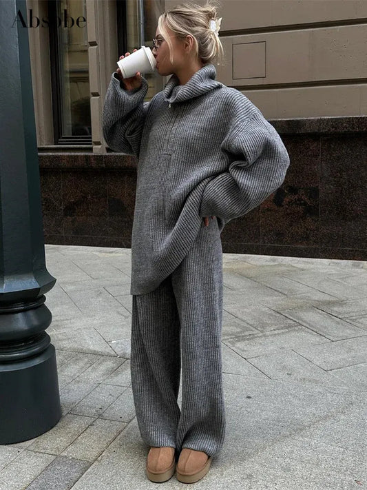 Set de pulover cu fermoar pe jumătate și pantaloni asortați