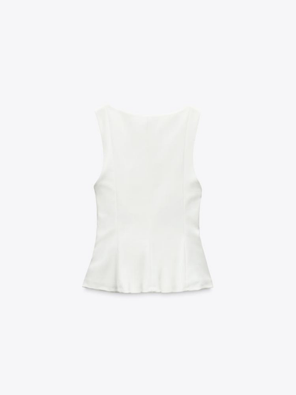 Top peplum fără mâneci cu guler pătrat, slim-fit