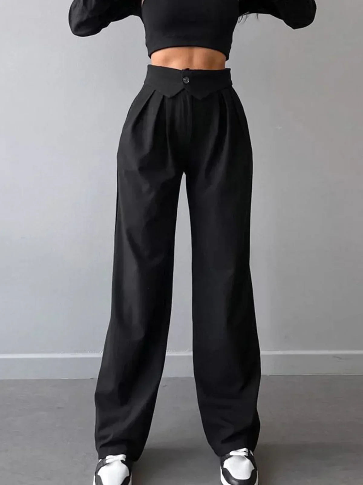 Pantaloni de birou cu talie înfășurată și picior drept
