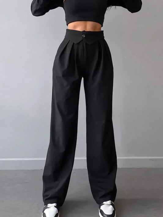 Pantaloni de birou cu talie înfășurată și picior drept