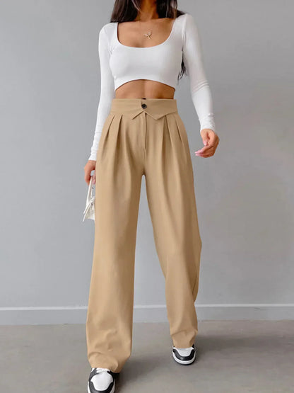Pantaloni de birou cu talie înfășurată și picior drept