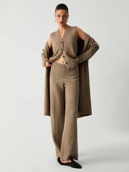 Cardigan Lung de Trei Piese cu Pantaloni pentru Timp Liber