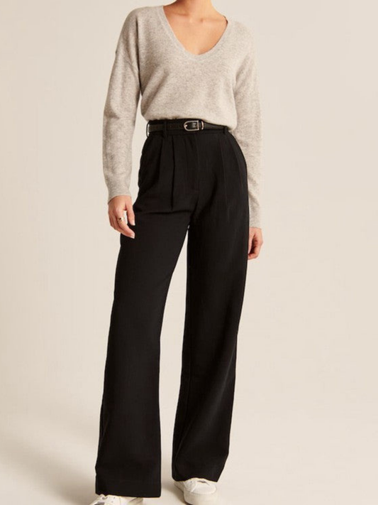 Pantaloni Casual Cu Talie Înaltă și Croi Larg