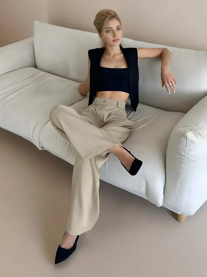 Pantaloni Largi cu Buzunare Casual