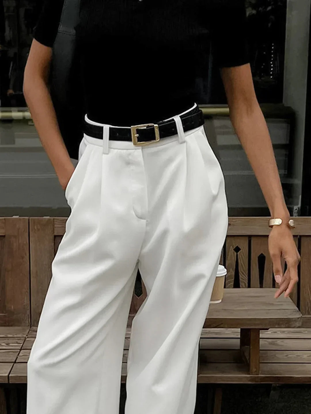 Pantaloni Casual cu Talie Înaltă