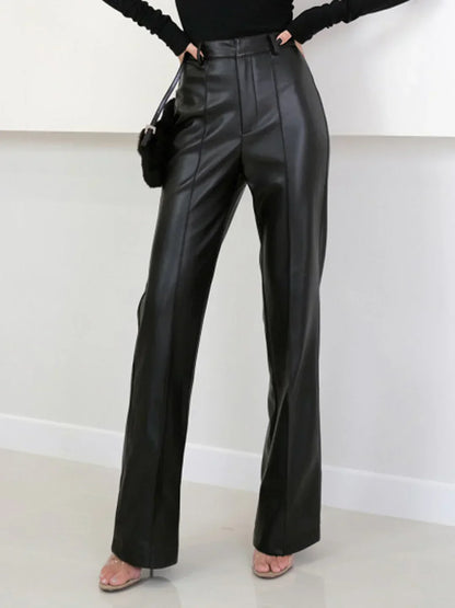 Pantaloni Eleganți din Piele Ecologică cu Talie Înaltă